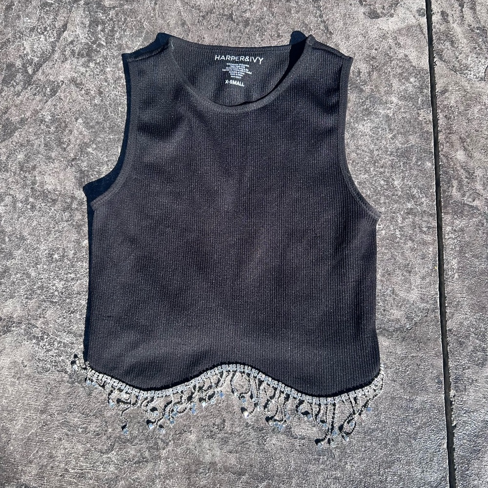 Harper Black Tank Top with Fringe